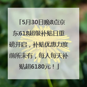 5月30日晚8点京东618超级补贴日重磅开启，补贴优惠力度前所未有，每人每天补贴超6180元！